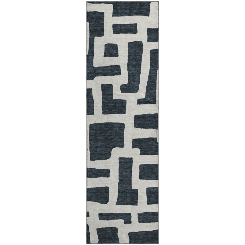 Premium Machine Washable Prisco Black Rug, Runner 2'3" x 7'6"