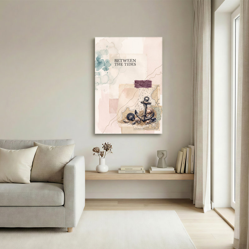 Ancre et coquillages sur tableau nautique avec aquarelle, art mural sur toile, 30"H x 20"W