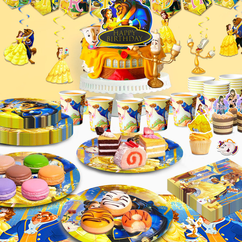 87 Pcs Beauty and the Beast Party Decorations and Tableware Kits