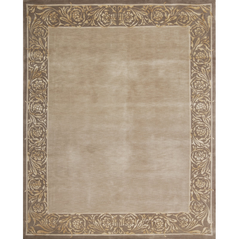Tapis taupe présidentiel noué à la main, Rectangle 8 pi x 10 pi