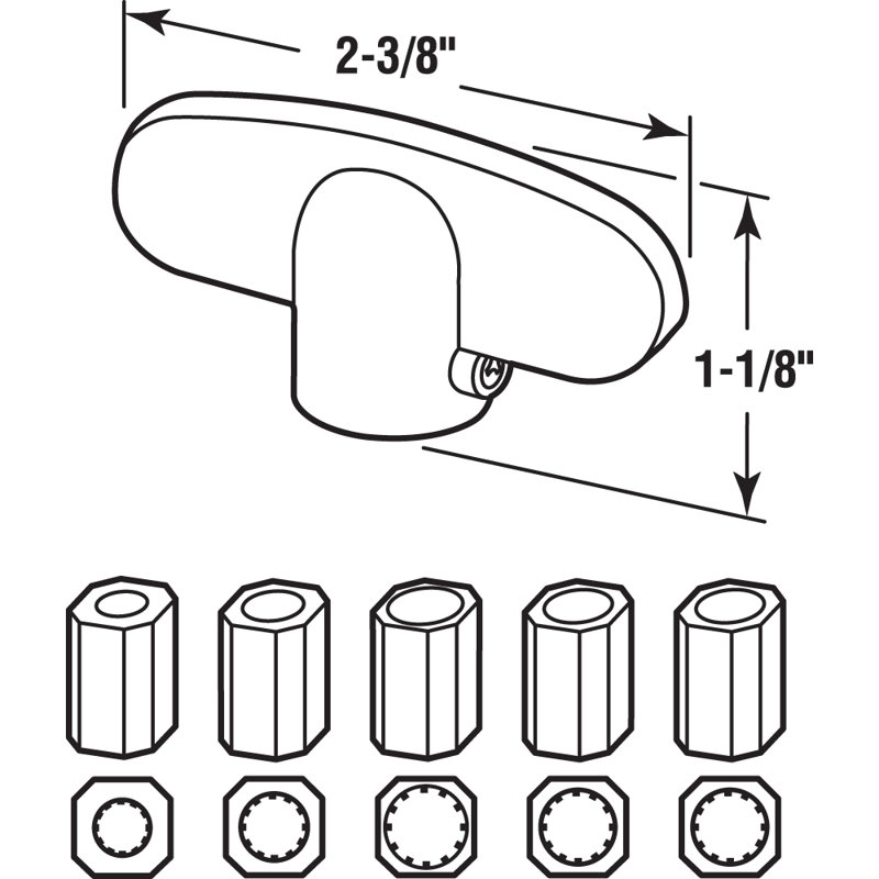Operator Tee Handle, 1-1/8 in. x 2-3/8 in., Diecast, White, Universal