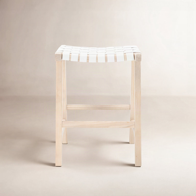 Alston Backless Leather Bar & Counter Stool, Light Natural, White, Counter Stool (26.8” Seat Height)