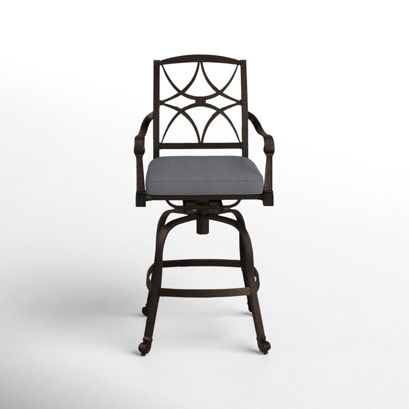 Wiltshire Outdoor Swivel Bar Stool, 30.25", Spectrum Denim Sunbrella® Plainweave, Chestnut Brown