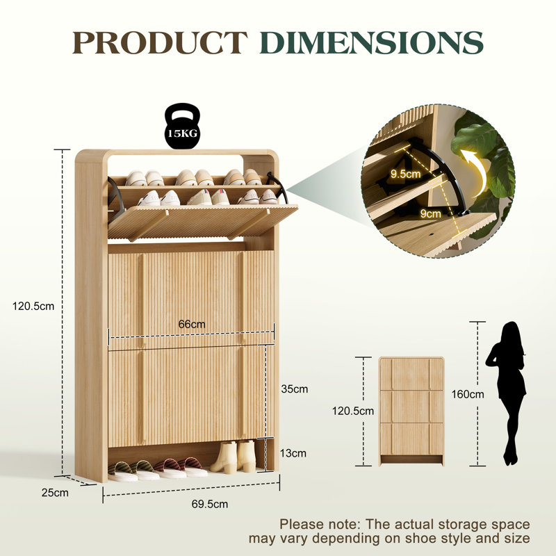 3-Drawer Shoe Storage Cabinet with Flip Doors, Space-Saving Entryway Organizer