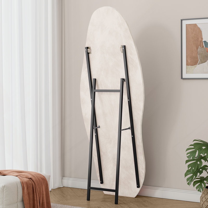 Full Length Mirror,Wooden Frame Floor Mirror,Irregular Wavy Mirror for Bedroom, Living Room, Dressing Room, White
