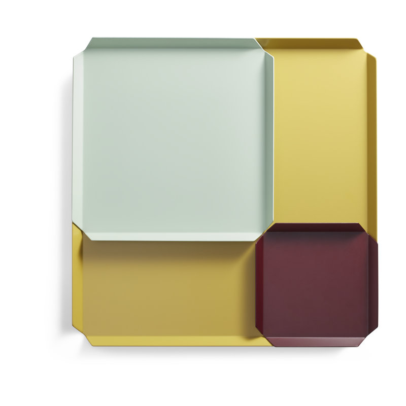 Powder Coated Steel Decorative Tray, Yellow/Green/Brown