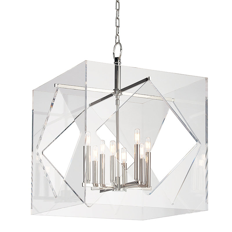 Lustre rectangulaire / carré de style bougie à 8 lumières Travis, H 32 po x l 24 po x P 24 po, Nickel poli