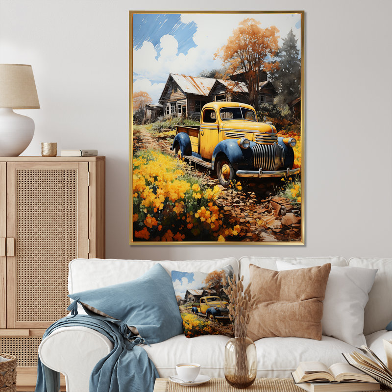 Wynde Pickup Truck Rustic Rides II - Imprimé, H 20 po x l 12 po x P 1 po, Cadre flottant doré