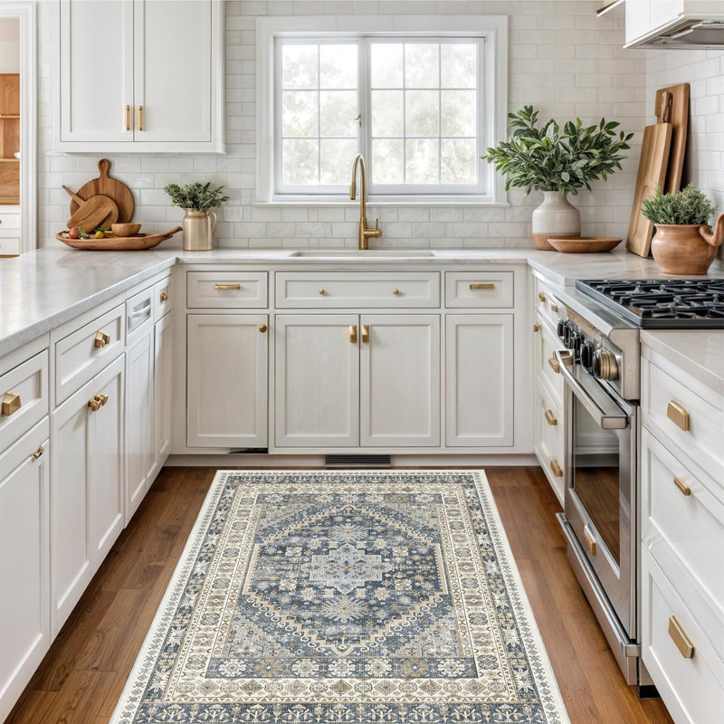 Medallion Non Slip Washable Area Rug(Blue), Rectangle 3' x 5'