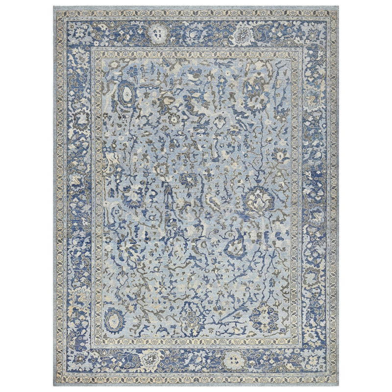 Tapis rectangulaire en laine noué à la main, Rectangle de 5 pi x 8 pi