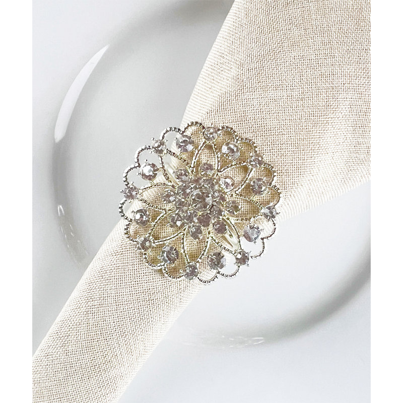 Rond de serviette Elegant Crystal Flower, Argent