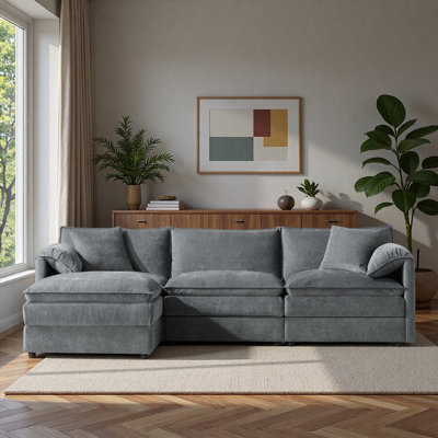 Canapé modulaire en chenille de 103 po avec assise profonde et large, ensemble de canapé en forme de L avec coussins doubles