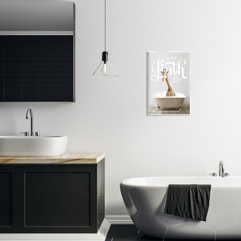 "Vintage Bathroom Giraffe", art mural par lettrage et doublure, H 19 po x l 13 po x P 0,5 po