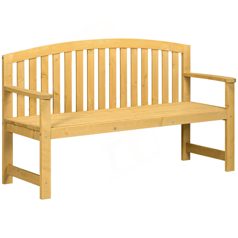 56 Inch Outdoor Wooden Bench, 2-Seater Garden Patio Bench With Backrest And Armrest For Porch, Poolside, Balcony