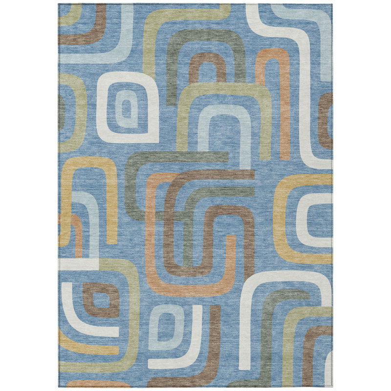 Machine Washable Indoor/Outdoor Chantille ACN2551 Mid-Century Modern Rug, Blue, 2'6" x 3'10"