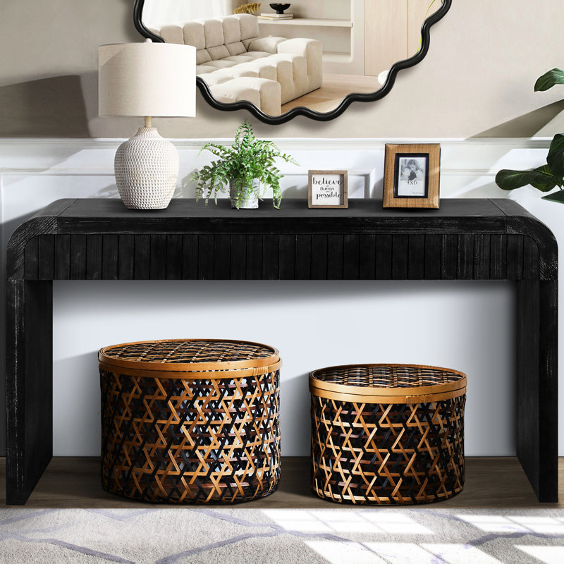 Console de 59 po de style noir antique, deux tiroirs cachés, en bois massif +, facile à assembler pour le salon, la table d'entrée et de couloir, le tiroir de rangement, le couloir d'installation, la salle à manger