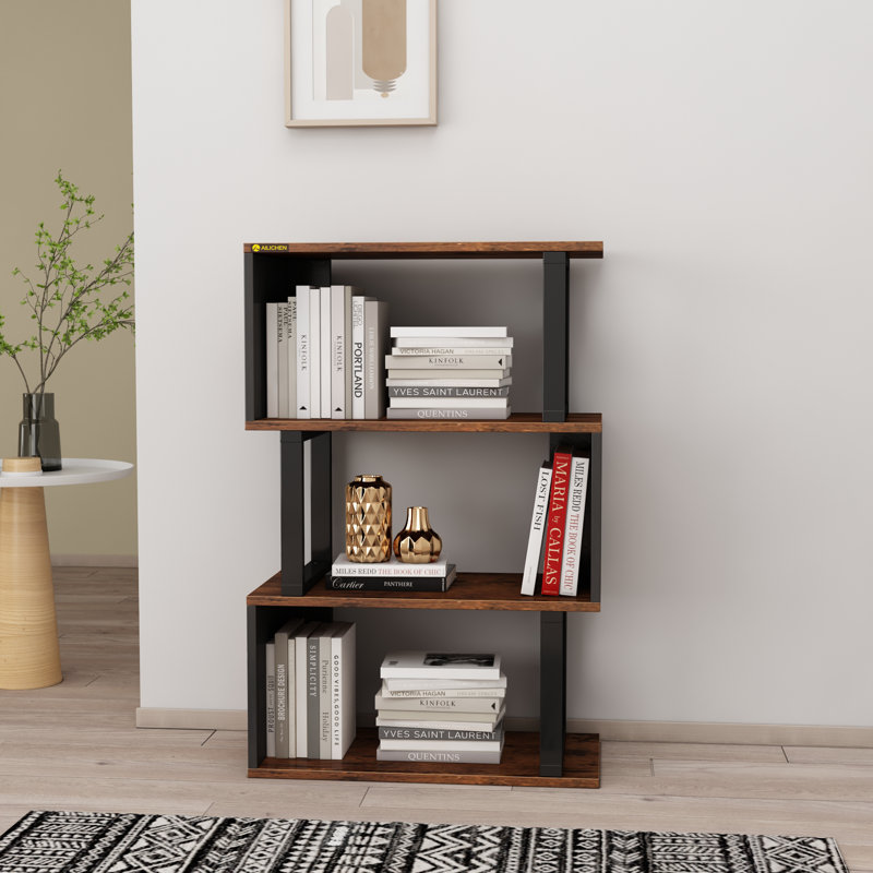 Bibliothèque à 4 niveaux avec étagère ouverte, support de rangement multifonctionnel pour le bureau à domicile et le salon