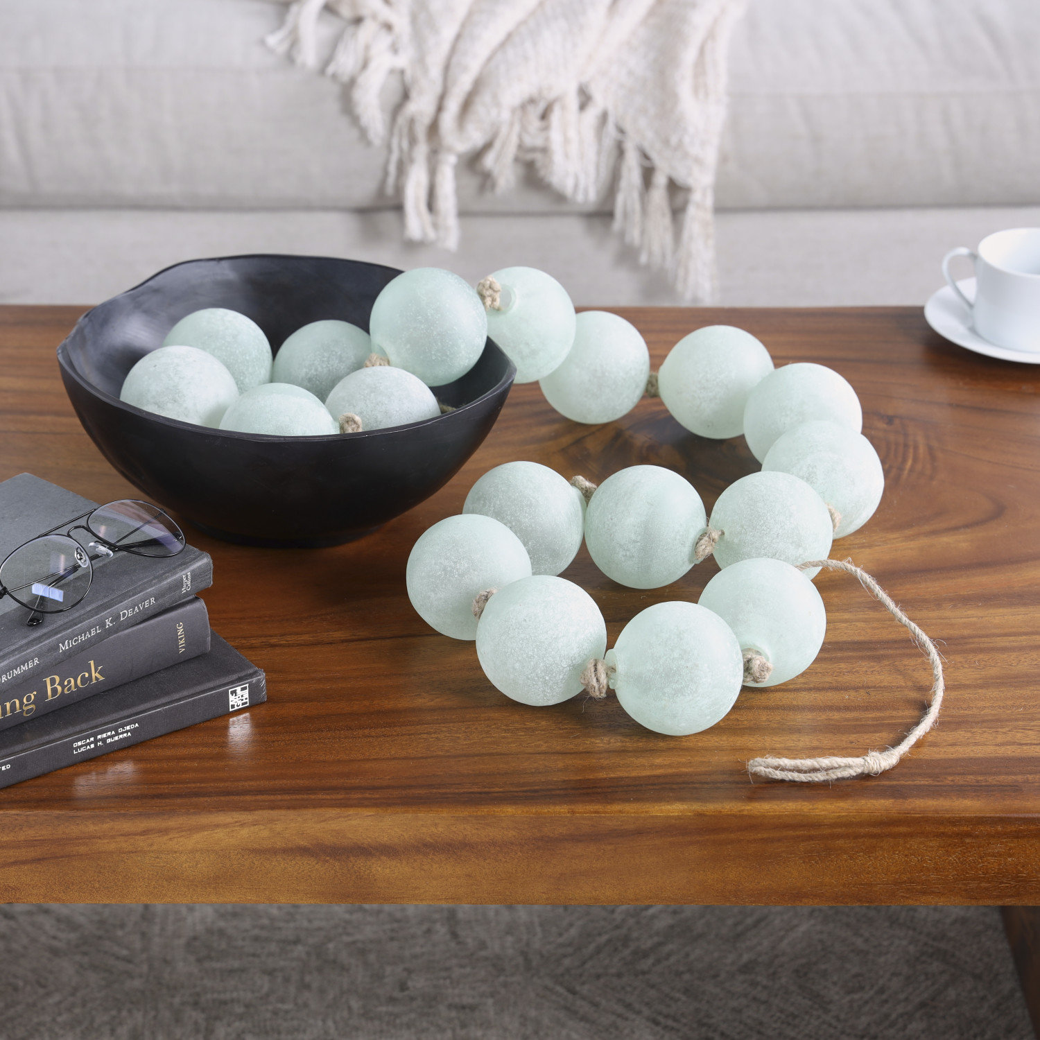 Pearl Glass Garland, Teal, 90" L