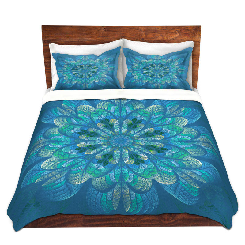 Polyester Floral Duvet Cover, 1 King Duvet Cover + 2 King Shams, Blue/Green