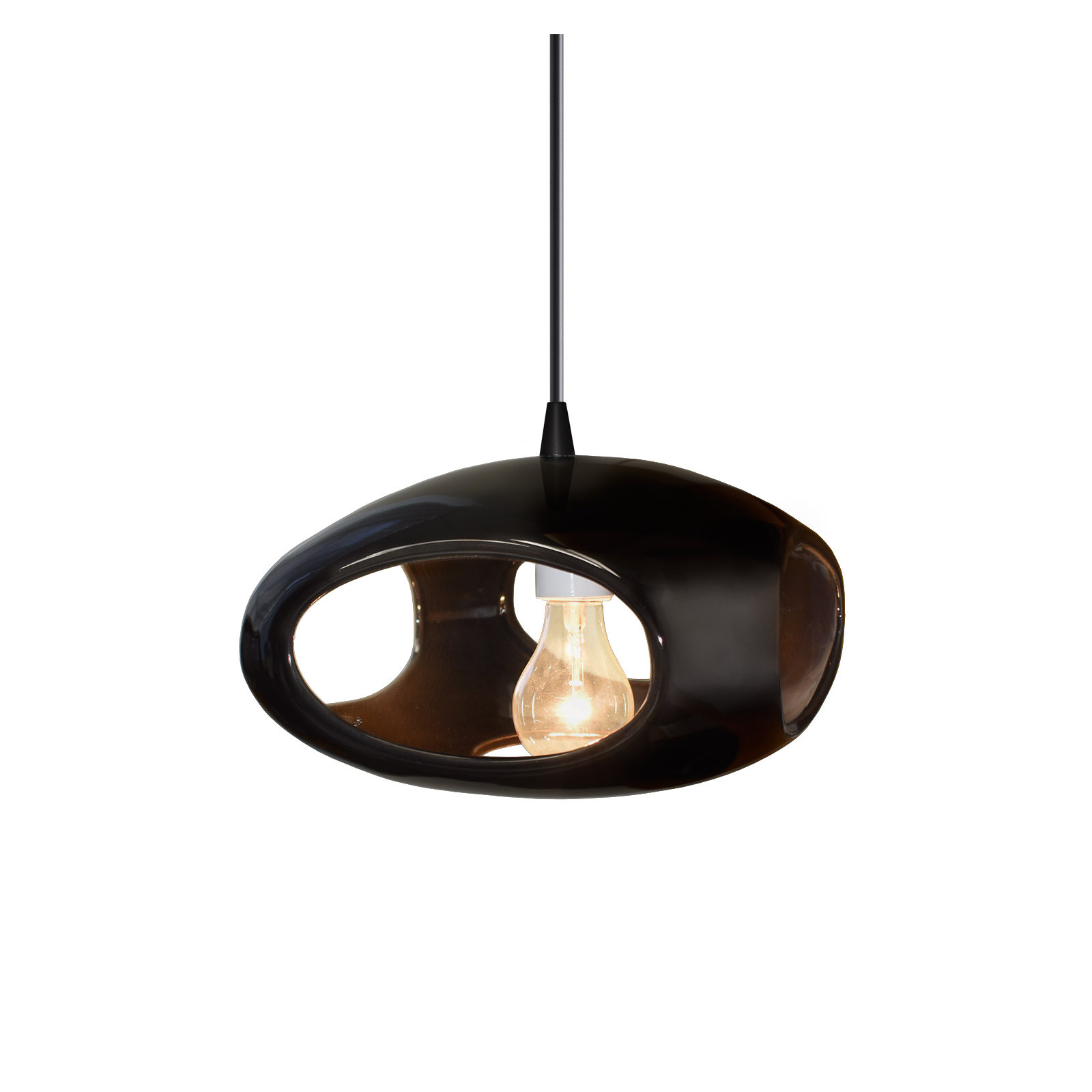 Logan Single Light Ceramic Dimmable Pendant, Matte Black, Gloss Black
