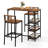 3 Pieces Outdoor Wood Bar Set w/ 3-Tier Storage Shelf & Metal Frame for Backyard