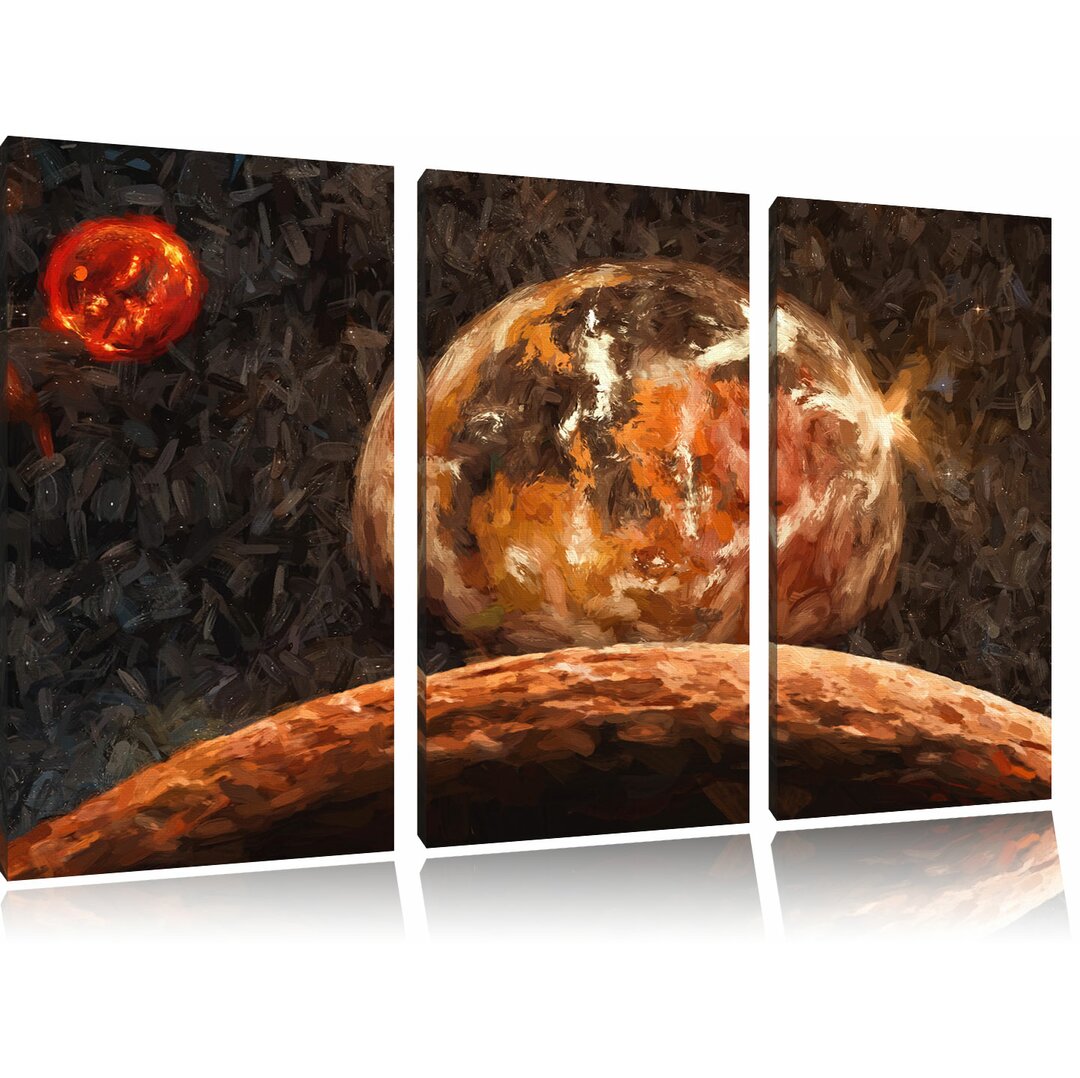 3-tlg. Leinwandbilder-Set „Rote Planeten in der Galaxie“, Grafikdruck