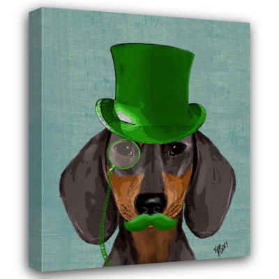Art sur toile tendue Trinx Fab Funky Gallery, titre: Teckel avec chapeau vert