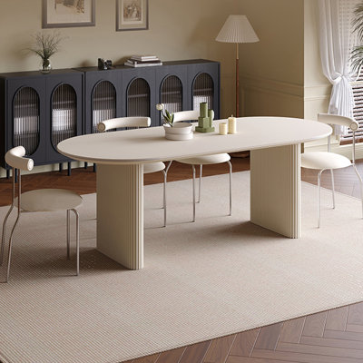 Table de salle à manger rectangulaire en pierre frittée beige clair