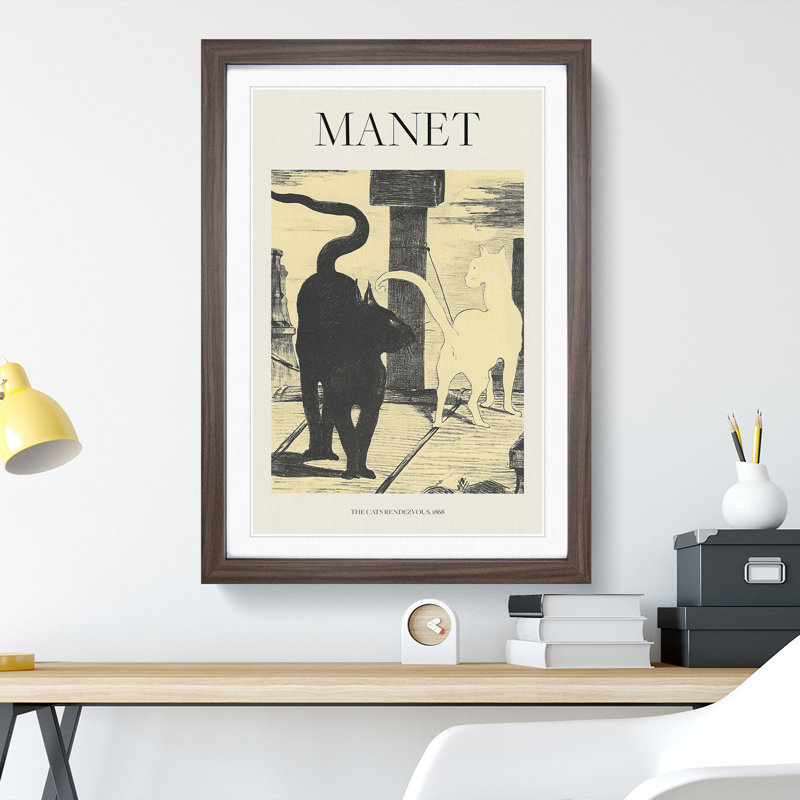 The Cats Rendezvous Vol.1 by Edouard Manet - Picture Frame Painting, 36cm H x 27cm W x 2cm D, Walnut Framed