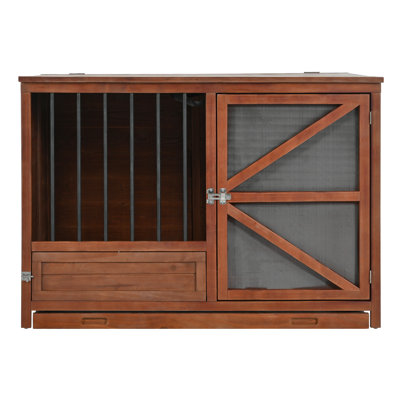 33" Portable Solid Wood Dog Crate Furniture With Removable Tray, 360 Swivel Feeder, For Small Spaces And Bonding Pets Modern Walnut Kennel, Foldable Rotating High Weight Capacity Lamps Decor