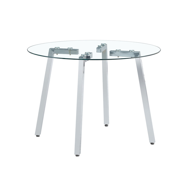 Modern Minimalist Style Circular Transparent Tempered Glass Table (Only Tables, No Chairs), 29.5"H x 42"L x 42"W, Silver