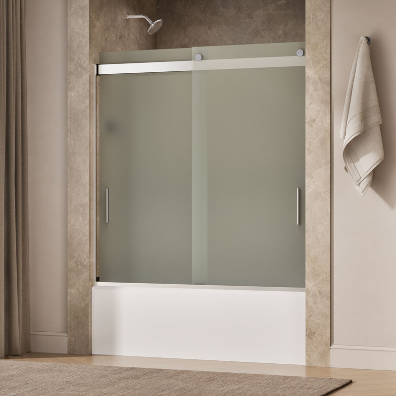 Porte de baignoire de dérivation 59,62 "x 62" avec technologie CleanCoat Levity, Argent brillant, Givré