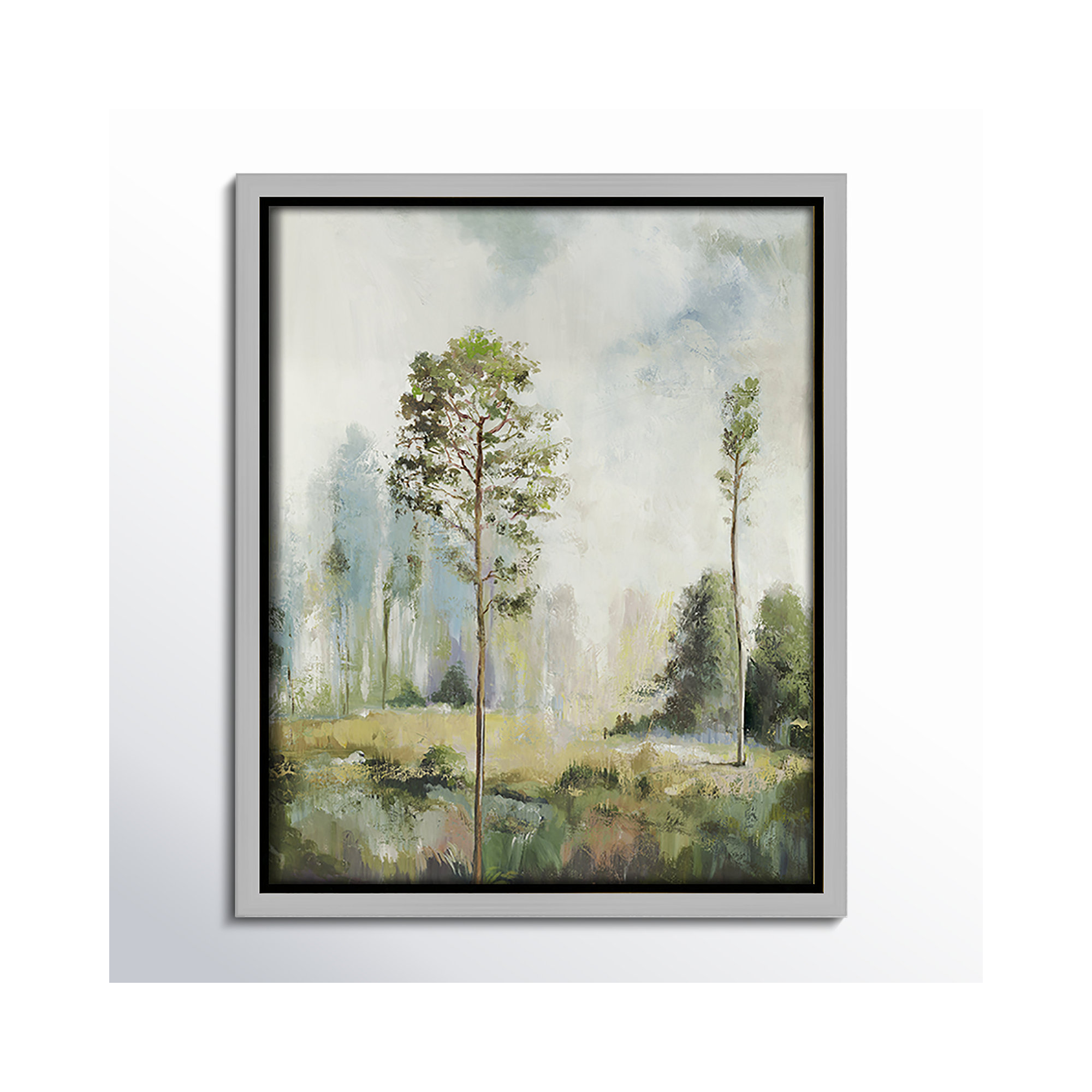 Tall Green Trees I by Teton Pearce - Floater Frame Print on Canvas, 11.5" H x 9.5" W, Gold