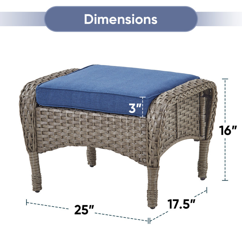 Repose-pieds d'extérieur en osier avec coussin Gaetanino, Bleu, Gris