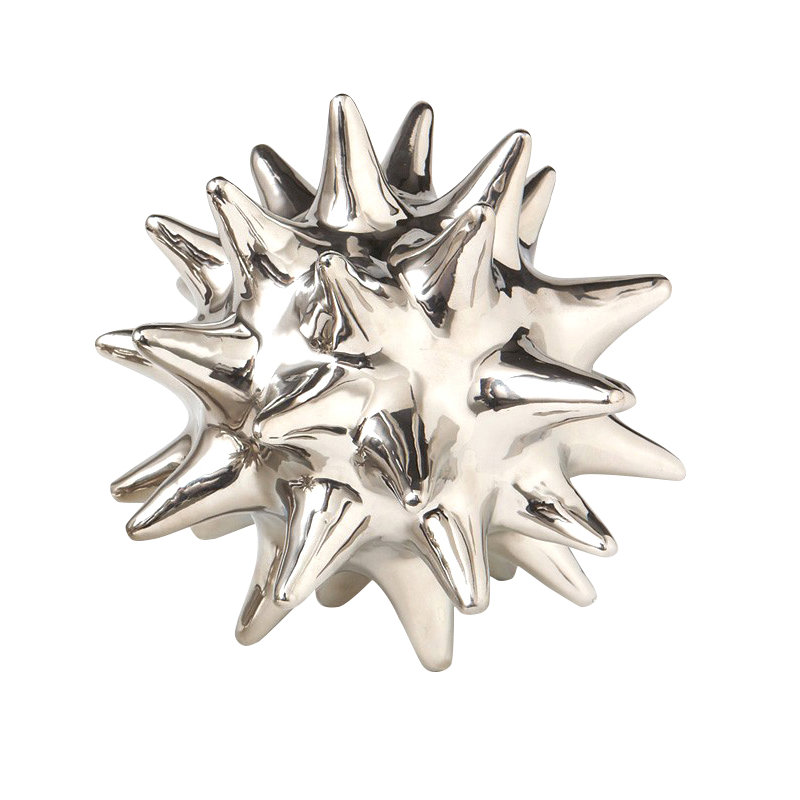 Urchin Shiny Silver Object, 7" H x 7" W x 7" D