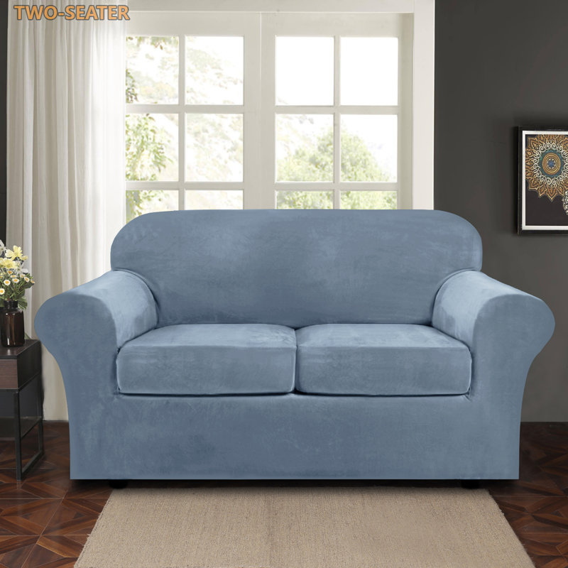 Housse pour causeuse à coussins carrés/rectangulaires, Velours gris-bleu