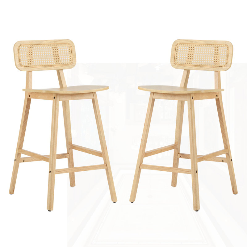 Ensemble de 2 tabourets de bar d'intérieur en bois, Naturel