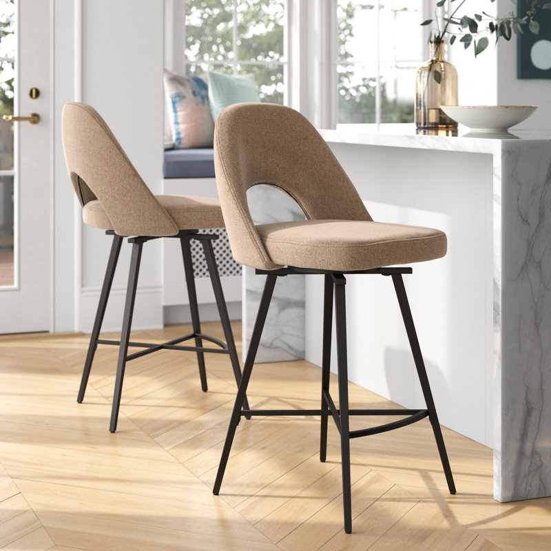 Tabouret de bar et de comptoir pivotant Etna, Sergé à chevrons beige, Tabouret de bar (siège d’une hauteur de 30 po)