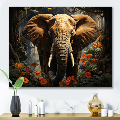 Éléphant dans la jungle, reproduction sur toile encadrée