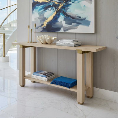 Console moderne de 63 po avec pieds en bois massif, table d'entrée avec tablette et détails en métal