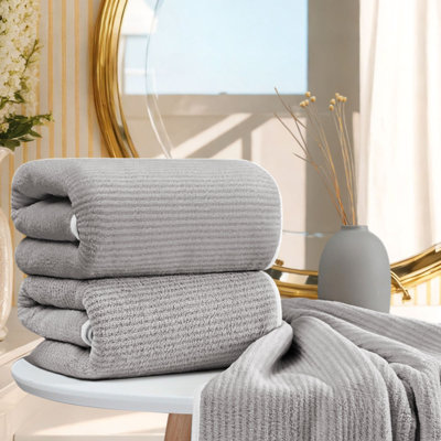 Soft Thick Absorbent 2 Piece Bath Towel Set, Quick Drying Polyester Towel For Home Gym And Hotel, 27.5x55.1in Gray