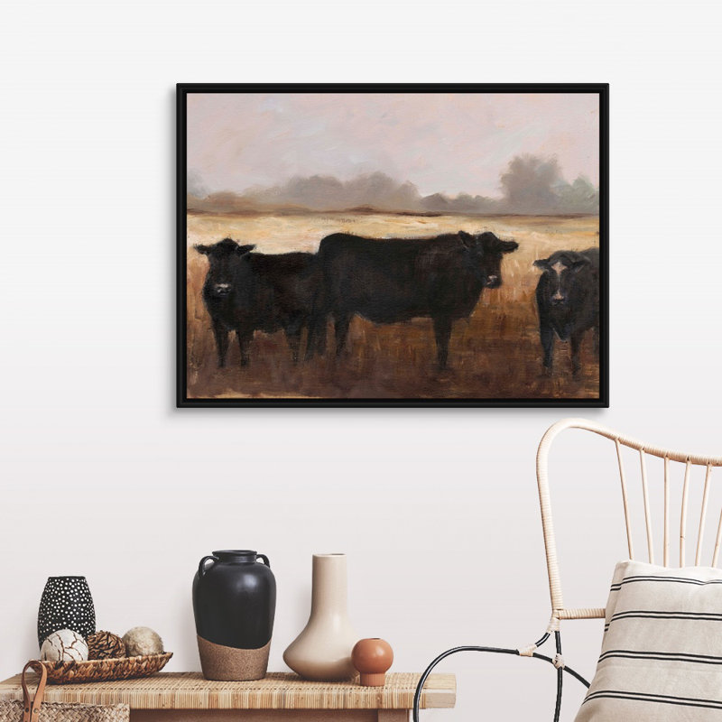 «Black Cows I», art mural sur toile, H 32 po x l 42 po x P 2 po, Toile avec cadre noir