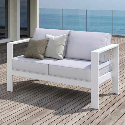 Arnhildur Braidan 53" Wide Aluminum Outdoor Loveseat with Cushions