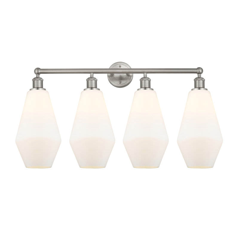 Éclairage de salle de bain à 4 lumières à intensité variable, Blanc mat, Nickel satiné