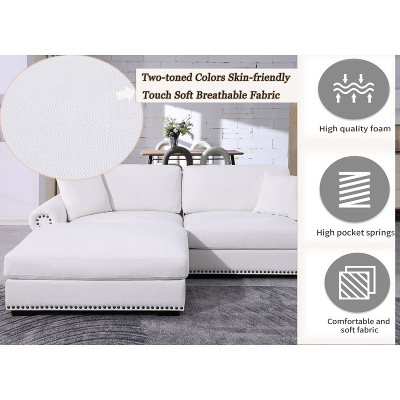 Canapé modulaire 91 "avec causeuse et repose-pieds mobile, Blanc