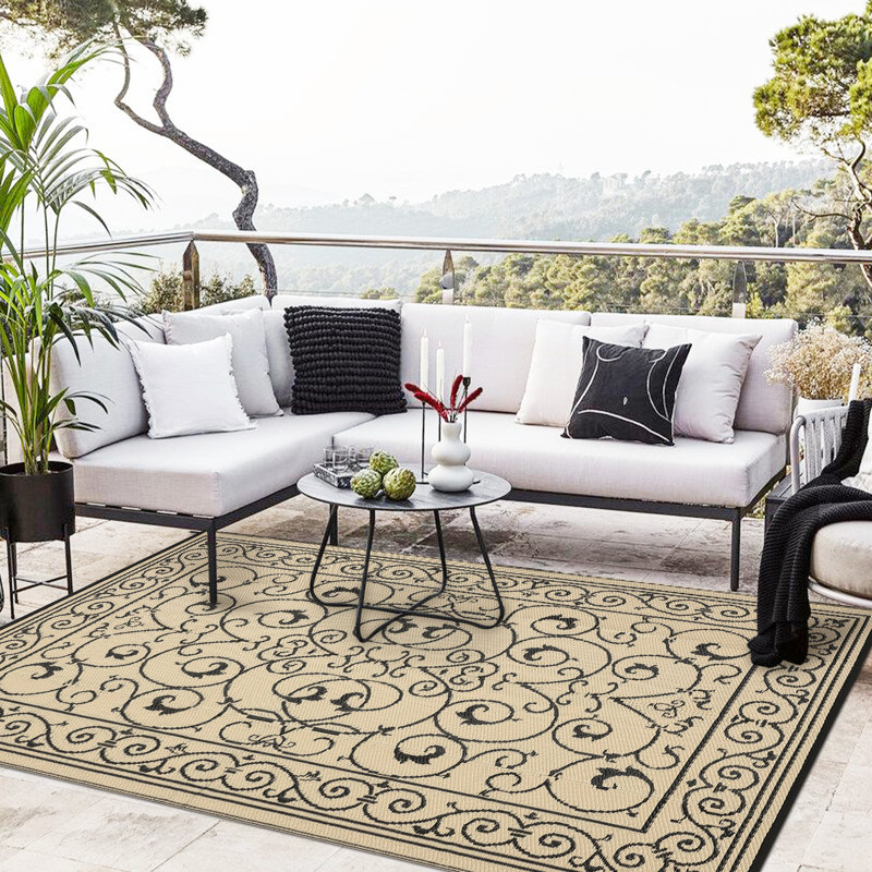 Tapis de sol extérieur en plastique imperméable et résistant aux rayons UV de 8 x 10 pi à double face facile à nettoyer et robuste pour la pelouse et le jardin