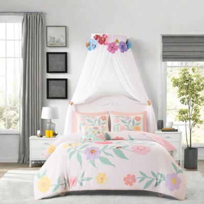 Ensembles de literie à motif floral, ensemble d'édredon en microfibre rose pour les filles
