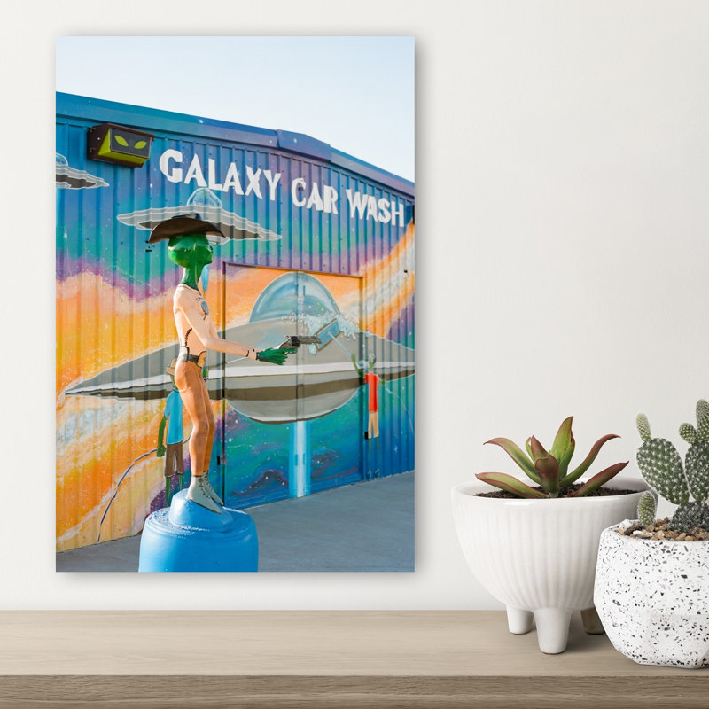 Space Cowboy Car Wash Colorful Vibrant Whimsical Architecture Wall Art Print by Bethany Young - Wrapped Canvas Print