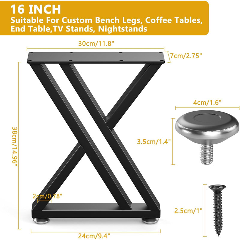 Pieds de table robustes en forme de Y en métal pour tables basses, bureaux, bancs et projets de mobilier de bricolage