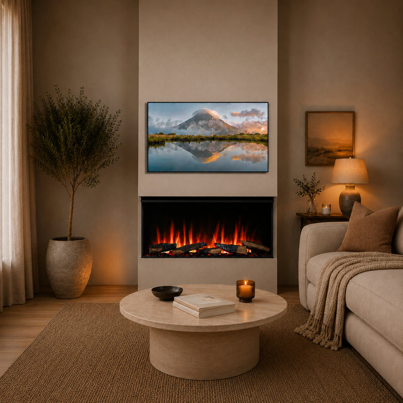 FLAMME 3 Sided Media Wall Electric Fire, Knighton Black, 49.5 cm H x 90 cm W x 21 cm D